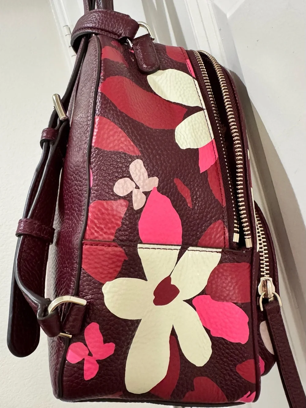 Kate Spade WKRU7023 Jackson Forest Floral Leather Backpack M Pink Multi Florals